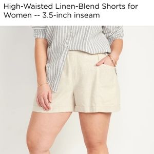 Old Navy High Waisted cream colored Linen blend shorts. 3.5 inch inseam